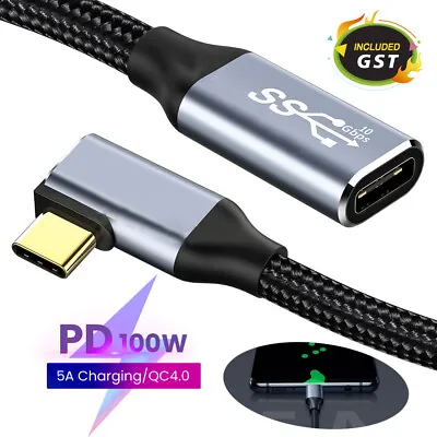$10.26 • Buy Right Angled USB-C Type-C Male To Female Extension Data Cable Cord 100W 10Gbps