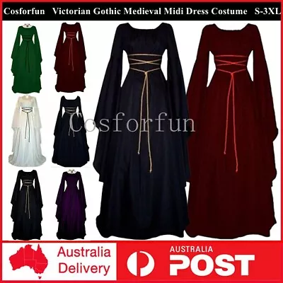 Women Renaissance Victorian Gothic Medieval Midi Dress Costume Ball Gown Dresses • $21.87