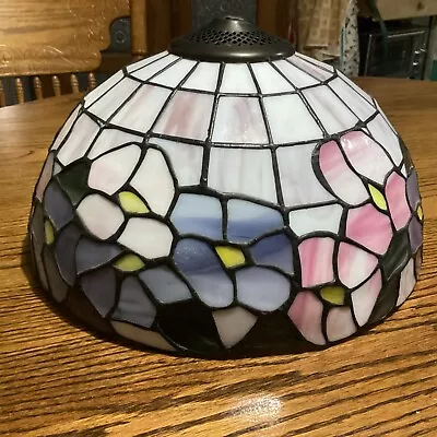 Vintage 12”Stained / Slag Glass Light Shade Tiffany Style Colorful Flowers • $49.99