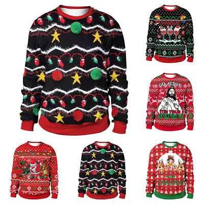 Womens Mens Christmas Ugly Sweater Unisex Funny 3D Printed Pullover Sweatshirt • $30.58