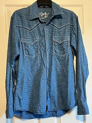 Rock 47 By Wrangler Men’s Blue Diamond Western Button Up Pearl Snap Western Med • $29