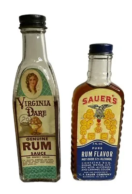 Antique Vtg Virginia Dare & Sauer’s  Extract  Genuine Rum Sauce Glass Bottle’s • $30
