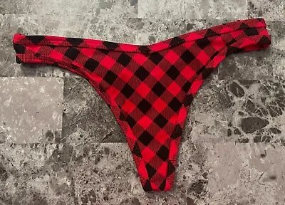 Nwt Victoria's Secret Pink Red Black Buffalo Plaid Gingham Thong Panties • £17.75