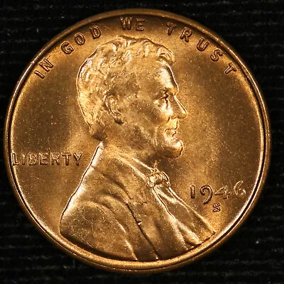 Lincoln Wheat Cent. 1946 S. Red Brilliant Uncirculated. Lot #9049-86-017 • $5.99
