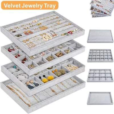 £9.59 • Buy Large Velvet Jewelry Tray Showcase Box Storage Case Organizer Cufflinks Holder