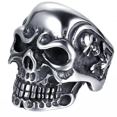 Men's Vintage Biker Stainless Steel Skeleton Skull Cross Prayer Punk Gothic Ring • $9.99