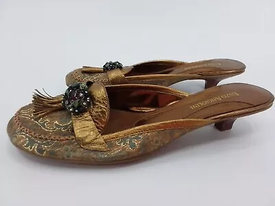 Enzo Angiolini Leather Fabric Jewellered Sandals 1”Kitten Heel Sleepers Size 7 M • $44.99