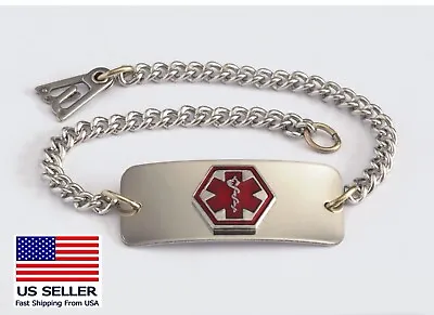 Medical Alert ID Bracelet -USA Made -FREE ID Wallet CardEngraving -Men’s Womens • $12.97