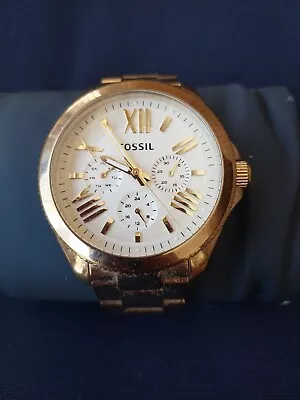 Unisex Mens Ladies Fossil 36mm AM4510 741404 Gold Tone Quartz Watch New Battery • $20