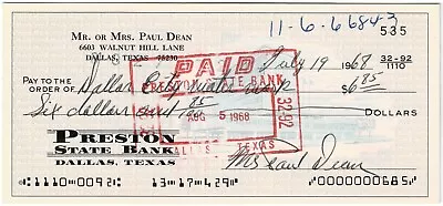 Paul Daffy Dean Dizzy Brother Signed Autographed Baseball Personal Check PSA COA • $275