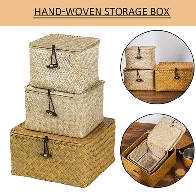 £19.29 • Buy 3Pcs Handmade Weaving Storage Basket Sundries Fruit Picnic Organizer Box Decor