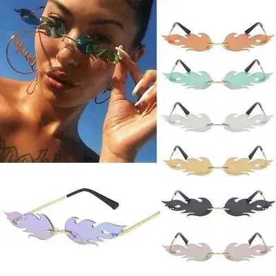 £6.48 • Buy Fire Flame Sunglasses Women Rimless Wave Glasses Trendy Narrow Eyewear Luxury UK