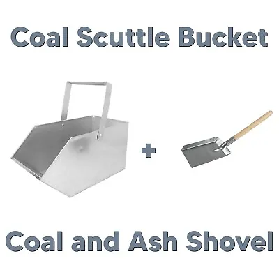 Set Of Coal Scuttle Bucket And Coal Ash Shovel Kindling Logs Holder Fireplace • £17.99