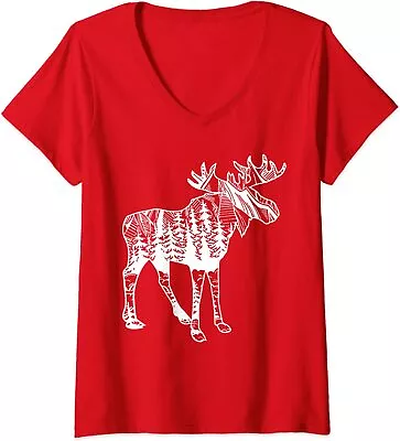 Moose Sighting Forest Funny Minnesota State Gift Ladies' V-Neck Tshirt • $21.99