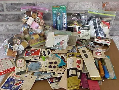 Vintage Sewing Notions Lot Threads Zippers Buttons Needles Etc. 5+ Lbs. • $30.80