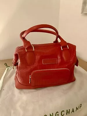 Longchamp Red Croc Leather Top Handle Handbag Medium Size Zipped For Safety • £25
