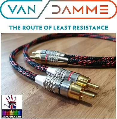 Linear Cyrstal Van Damme/Gold RCA Phono Cable Black & Red Braided 0.5m Pair • £13.50