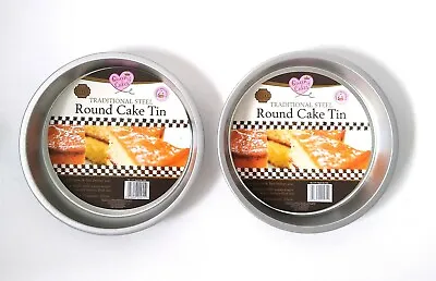 ROUND 8 INCH SANDWICH CAKE TINS Tin Pans SET NON STICK 8 INCH X 1.4    • £6.99