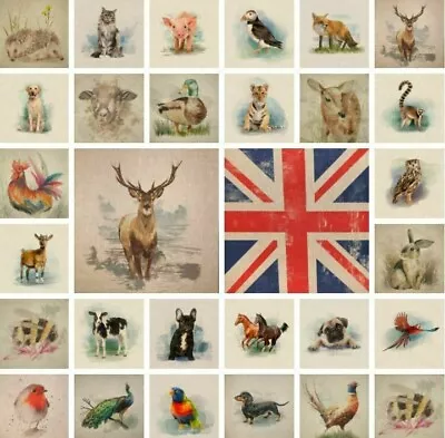 Animal Country Creature Linen Look Cotton Rich Fabric Cushion Panels Craft  • £2.80