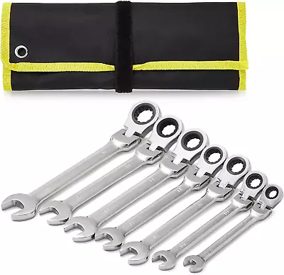 7 Piece Flex Head Ratcheting Wrench Set Metric 8Mm To 17Mm Chrome Vanadium Stee • $38.87