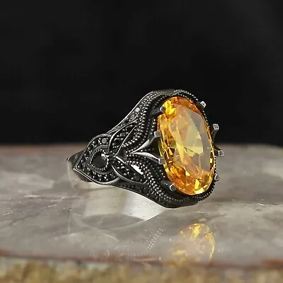 Men's Ring 925K Sterling Silver Turkish Jewelry Citrine Stone All Size • $46