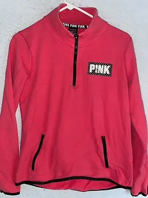 Victoria Secret PINK Pullover Women S Sweatshirt Half Zip Stretch Ultimate Pink • $12.99