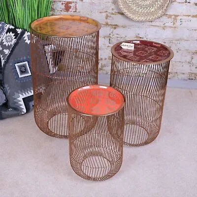 £130 • Buy Talla Moroccan Style Tray Tables Set Of 3 Copper Basket Colourful Home