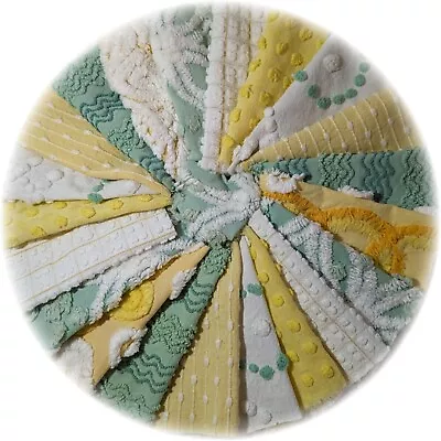 Vintage Chenille Bedspread Quilt Fabric Square Block Kit 21 6 In Yellow And Mint • $30.99