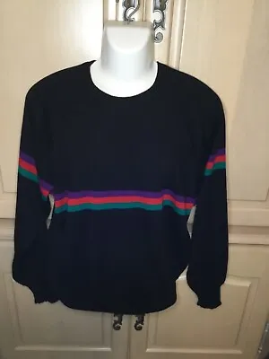 Meister Pullover Sweater Black Colorful Stripes Size Large • $15.99