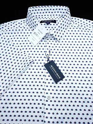 Mizzen+main Button Shirt -xl White Blue Pink Dot Classic S/s Poly Performance • $39.99