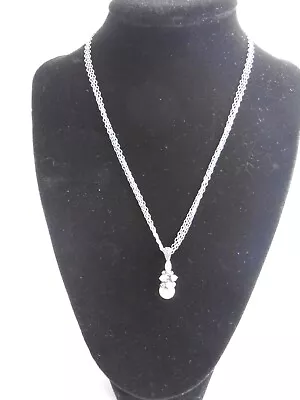 Vintage Silver 3-Strand Chain Necklace With Pearl/Stone Pendant Sterling Gem • $9.95