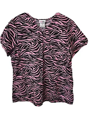 Scrub Star Pink And Black Zebra Type Striped Scrub Top- Sz M • $3.99