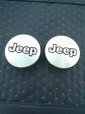 2 Inch Brushed Aluminum Black Outline Jeep WHEEL CENTER CAPS 5CF97TRM 5CF97l3X • $15.99