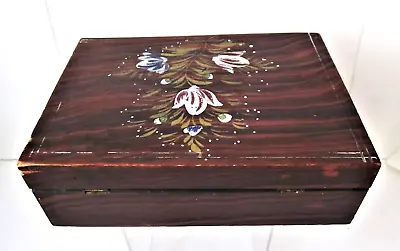 Vintage Folk Art  Wood Grain Hand Painted Box W/ Hinged Lid- 9 3/8  X 6 3/4  • $31.99