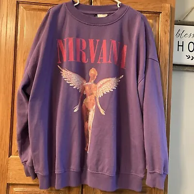 H&M Nirvana In Utero Pullover Crewneck Sweatshirt Purple Oversized Women’s XL • £24.33