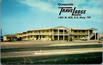 Oceanside California Camp Pendleton Travel Lodge 1950's Cars Hwy 101 Postcard  • $4