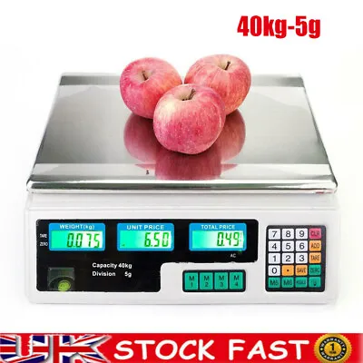 40kg Electronic Price Counting Digital Commercial Meat Weigh Retail Shop ScaleUK • £28.79
