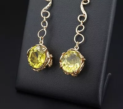 Prototype Jean Mahie 9k Yellow Gold Green Spinel Drop Hook Earrings 2.5  EG2145 • $1573.94