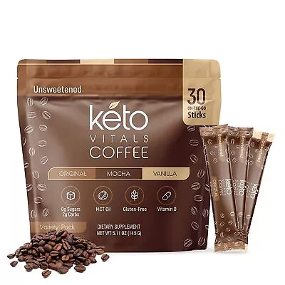 Keto Vitals Instant Keto Coffee Powder Unsweetened Instant Coffee Packets 30 CT • $29.99