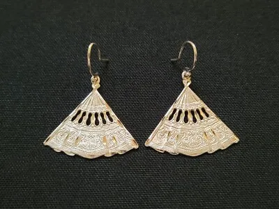 Vintage Mid-Century Chinese Sterling Silver Fan Earrings • $25