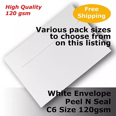 Envelopes HQ White 120gsm C6 Size Peel N Seal 114x162mm Wallet Shape #E25CX • $8.85