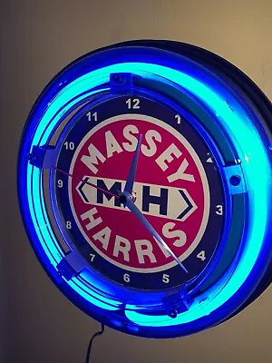 Massey Harris Farm Tractor Barn Advertising Neon Wall Clock Sign • $109.99