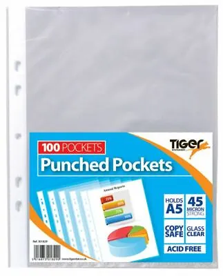 100 Punched Pockets A5 Copy Safe School Office Document Wallet Folder Organiser • £5.99