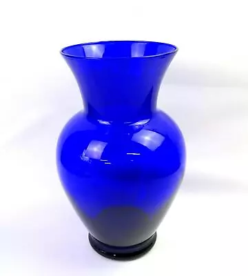 Elegant Glass Cobalt Blue Mid Century Trumpet Horn Vintage 10 5/8  Vase 1930- • $84.95