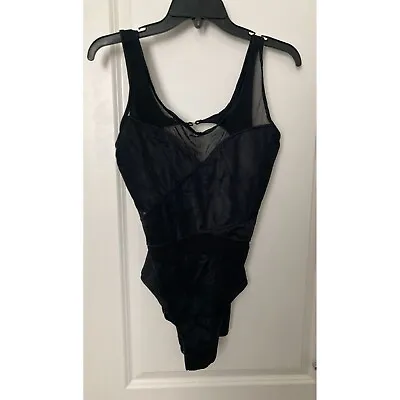 Vintage Black One-Piece Swimsuit ~ Mesh Cut-Outs - Size 18 ~ Made In USA • $9.95