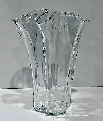Vintage MCM Rare Eva Muurla Finland Ruffled Vase 8.5” Mouth Blown Handkerchief • $72.24