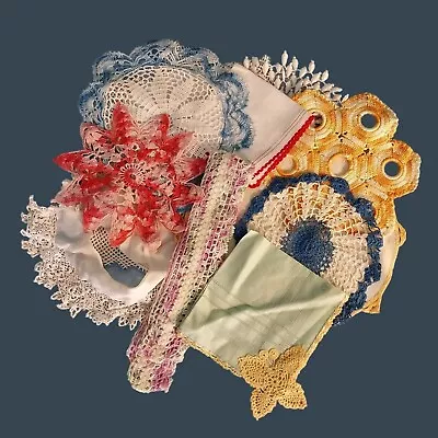 Lot 12 Of Vtg Doilies Handkerchief Hankies Collar Trimming Crocheted Embroidered • $25