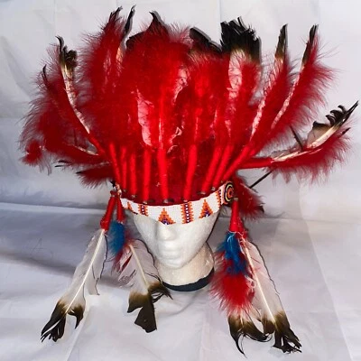 $30 • Buy Traditional Native American Indian Chief Beaded & Feathered Headdress