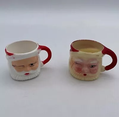 2 Vintage Santa Claus Christmas Mugs Plastic Mini Winking Hong Kong China Small • $14.99