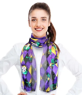 Women's Silk Feeling Mardi Gras Theme Satin Striped 13 X60  Light Festival Scarf • $9.99